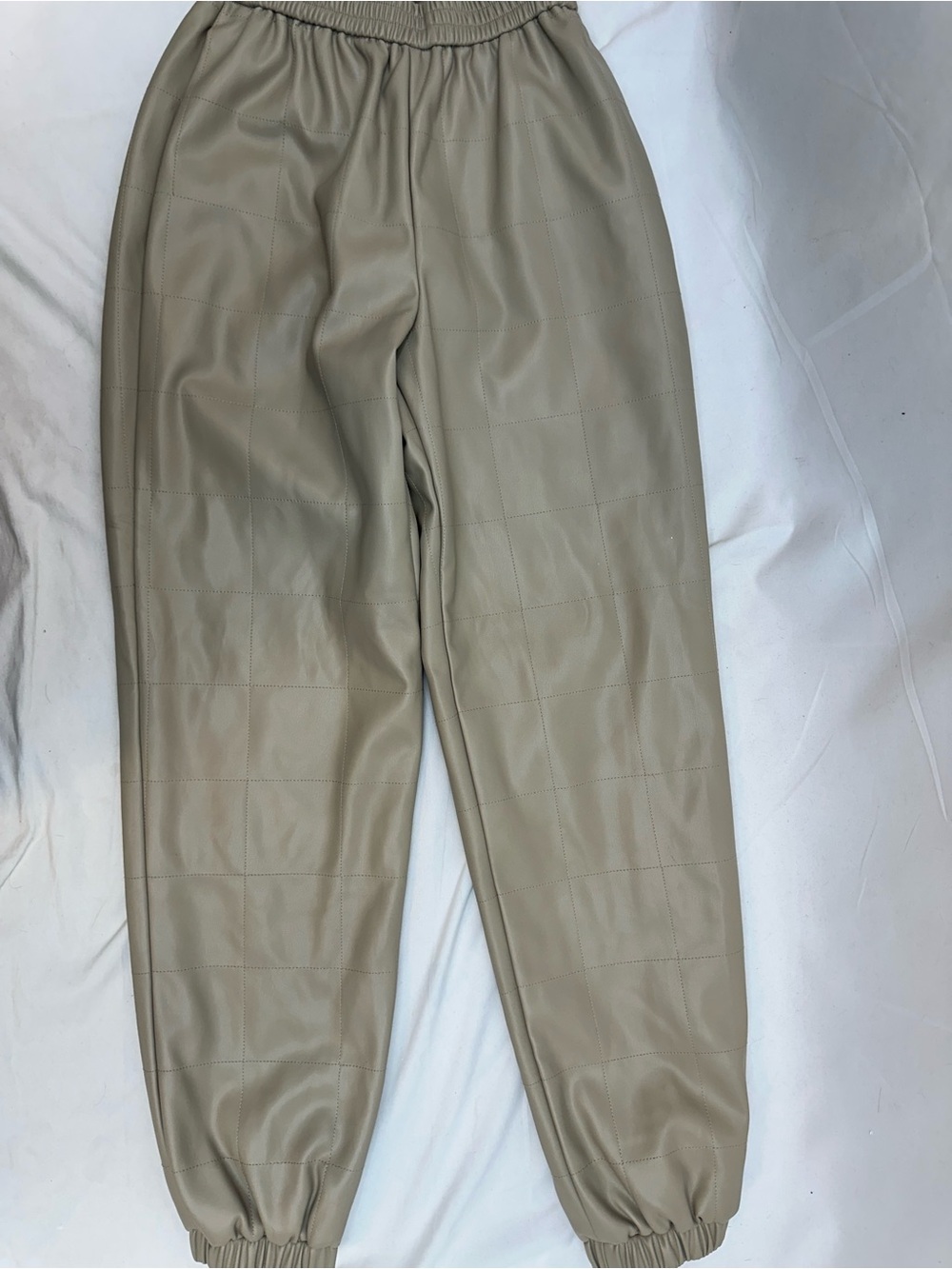 Topshop Faux Leather Track Joggers in Beige
